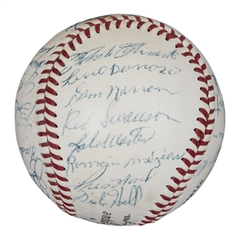 1955 Pittsburgh Pirates Team Signed ONL Giles Baseball With 28 Signatures Including Clementes Rookie Signature (Beckett)